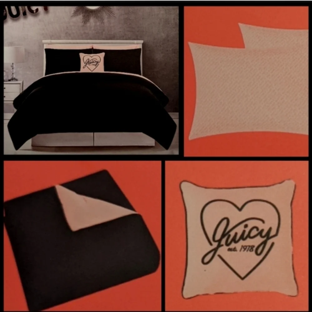 Juicy Couture Black & Blush 8pc Bedding Set -Queen